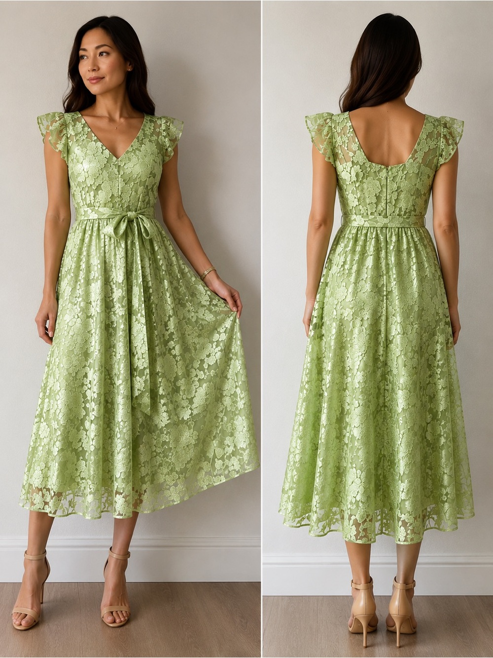 Kensie Light Green Floral Lace Dress